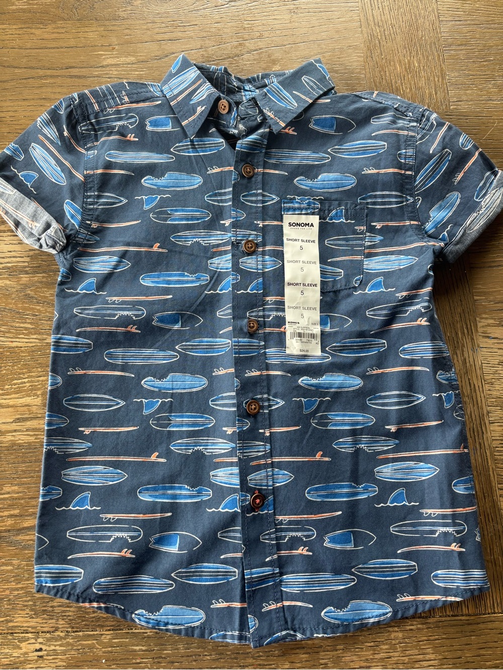 Sonoma Navy Short-Sleeve Button-Down with Surfboard Print